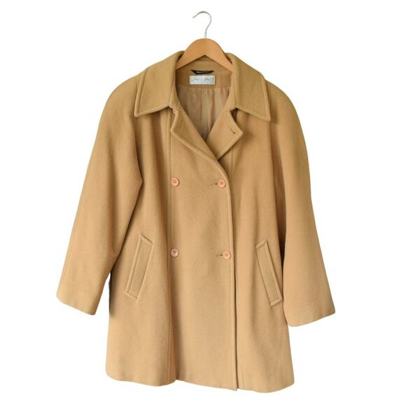 SANDRO Classic 100% Wool Mid Length Pea Coat in Camel Tan Size 10 - Picture 8 of 10